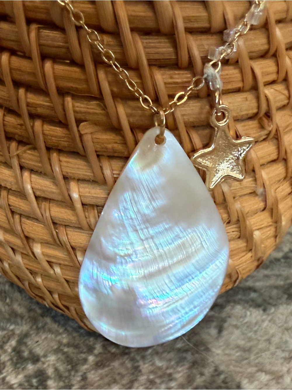 🌊TAKE ME BACK II 🩵Handmade Gold, Shell, beaded double Pendant Necklace